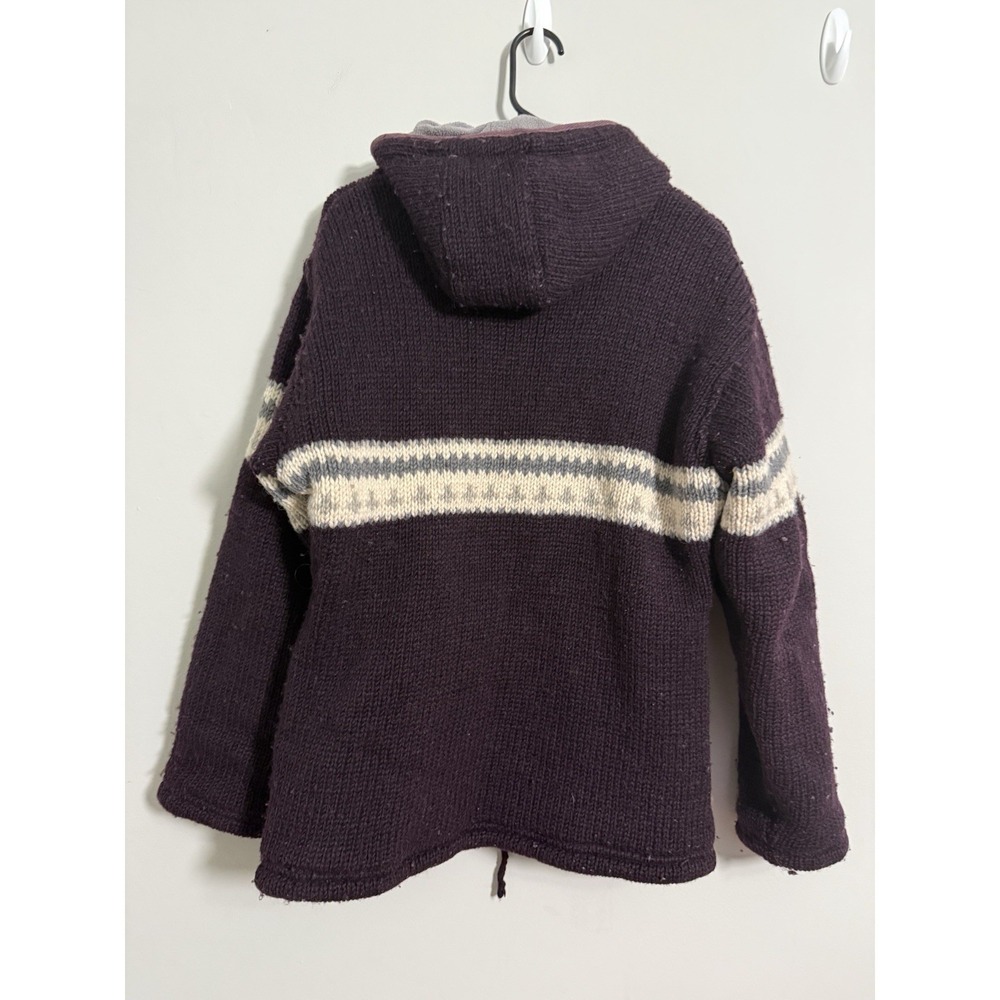 Laundromat Fleece Aztec Chunky Knit Wool Zip Hooded Cardigan Jacket L Nepal - Picture 8 of 10